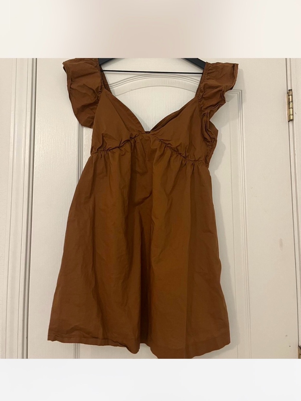 Rust Brown Ruffle Sleeve Mini Dress